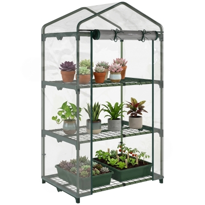 Outsunny Serre Balcon 3 Niveaux Métal Vert PVC Transparent 69x49x125cm