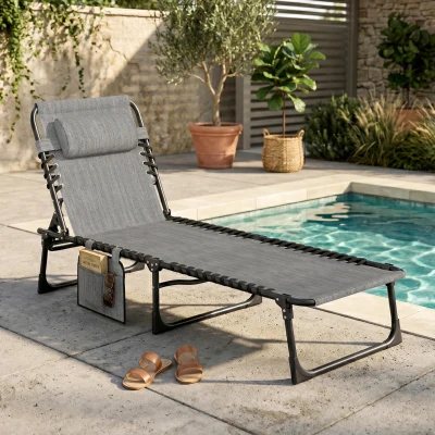 Outsunny Portable Sun Lounger Folding Chair Mixed Grey