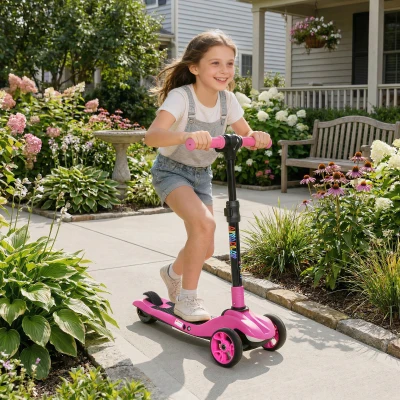 AIYAPLAY Foldable Electric Scooter 3-Wheel Kids Pink