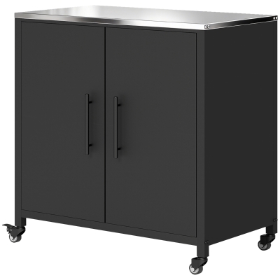 Outsunny Armoire Jardin Métal Noir avec Roulettes et Toit Acier