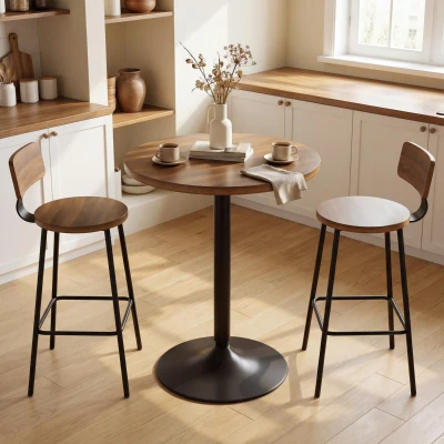 HOMCOM Table de Bar Ronde 60cm Noyer Cuisine ou Salon