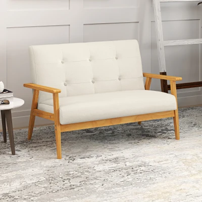 HOMCOM 3-Sitzer-Sofa 115 cm skandinavisches Sofa mit geknöpfter Rückenlehne, gepolsterter Sitz und Armlehnen, beige