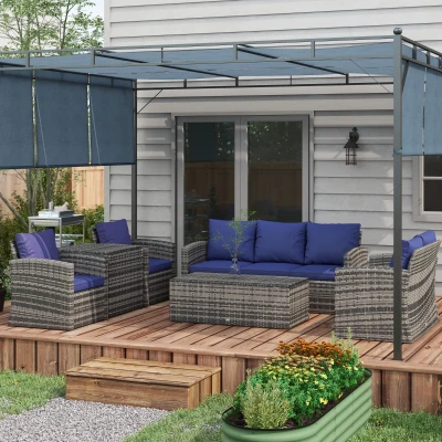 Rattan Garden Furniture Set 183W x 72D x 77H cm Blue