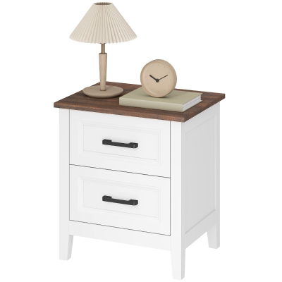 HOMCOM Table de Nuit 2 Tiroirs Rustique 45x30x50cm Blanc