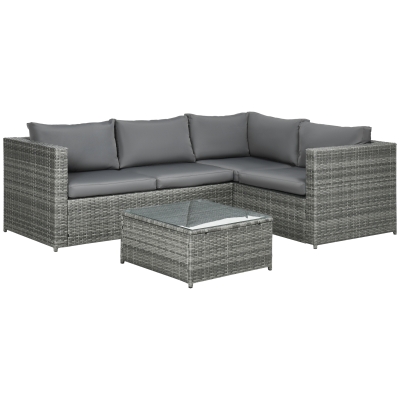 Outsunny 3-Piece Rattan Patio Sofa Set 4-Seater Grey