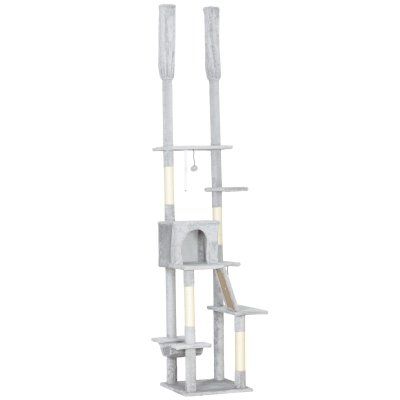 PawHut Arbre à Chat Réglable 225-255cm 6 Niveaux Gris