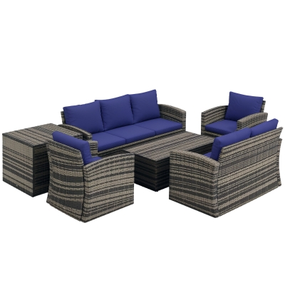 Rattan Garden Furniture Set 183W x 72D x 77H cm Blue