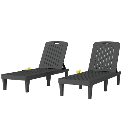Outsunny Lot 2 Chaises Longues Jardin Inclinables 5 Positions Gris