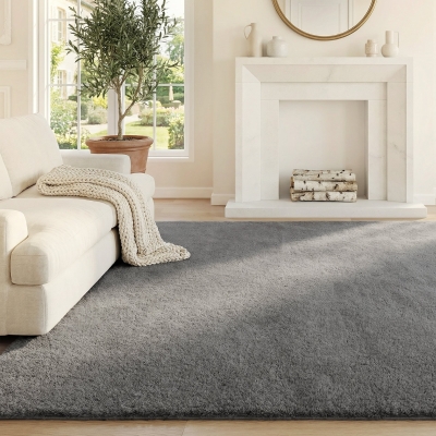 HOMCOM Tapis Salon 230x160cm Fausse Fourrure Gris Antidérapant
