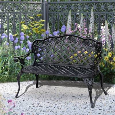 Outsunny Garden Bench Cast Aluminium 107x58x85cm - Black