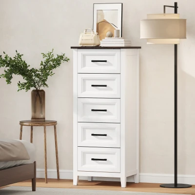 HOMCOM Cómoda Dormitorio Estrecho y Alto con Encimera Efecto Madera Cajonera para Espacios Pequeños 45x35x106 cm Blanco