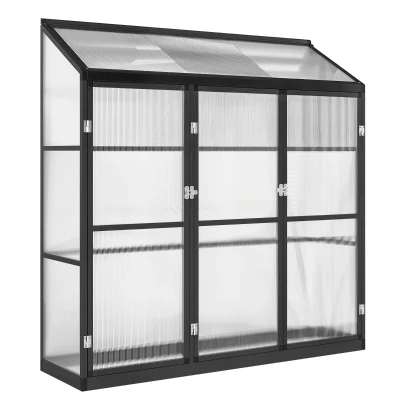 Outsunny Polycarbonate Greenhouse with 3 Hinged Doors, Top Vent