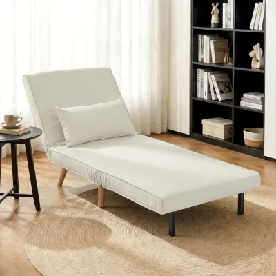 HOMCOM Fauteuil Convertible 3 en 1 Tissu Crème 1 Place 5 Positions