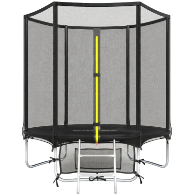 SPORTNOW Cama Elástica Exterior Ø183 cm Trampolín para Niños +6 Años Adultos con Red de Seguridad Escalera de 2 Peldaños Negro