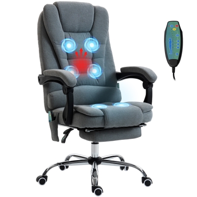 Vinsetto Fauteuil de bureau massant et chauffant, chaise de bureau, hauteur réglable, dossier inclinable, 65x70x111-119cm, gris