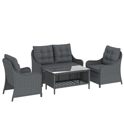 Outsunny 4-Piece Wicker Patio Furniture Set Dark Grey