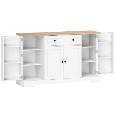 HOMCOM Aparador de Cocina con Cajón Estantes en las Puertas Estantes Ajustables Barra de Café 138x40x83,5 cm Blanco
