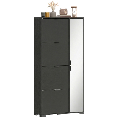 HOMCOM Armoire à Chaussures 16 Paires 4 Tiroirs Miroir Noir