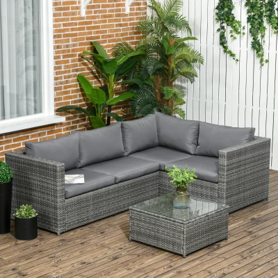 Outsunny 3-Piece Rattan Patio Sofa Set 4-Seater Grey
