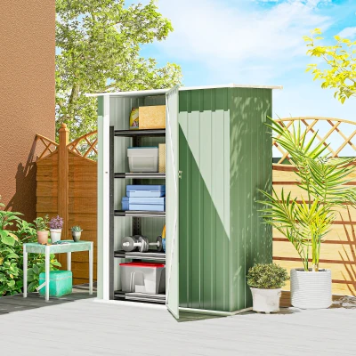 Outsunny Capanno Attrezzi in Metallo Tetto Inclinato Verde Chiaro
