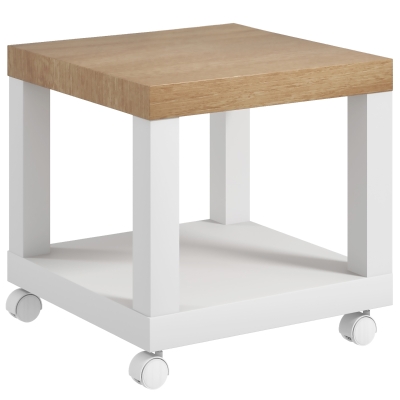 HOMCOM Rollender Beistelltisch, moderner Couchtisch mit offenem Regal, 40 x 40 x 40 cm, Naturholz & Weiß