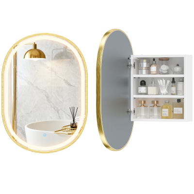 HOMCOM Armoire Murale Salle de Bain LED Miroir Doré Ajustable