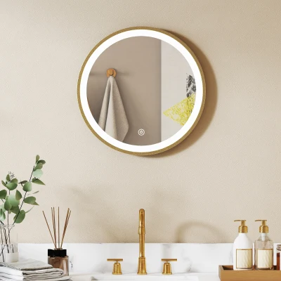 HOMCOM Miroir LED Rond 40cm Doré, Salle de Bain, Dimmable