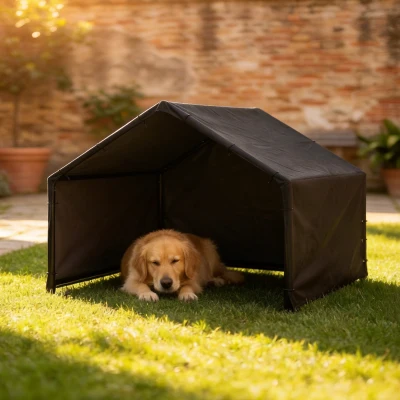 PawHut Hundehütte Hundehaus mit wasser- und UV-beständiger Überdachung, für Hunde bis 30 kg 125 x 110 x 93 cm Schwarz