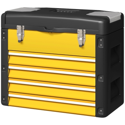 HOMCOM Boîte à Outils 4 Tiroirs Acier Jaune avec Plateau Amovible