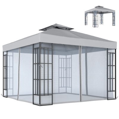 Outsunny Patio Gazebo Tent 3x3m with Netting Light Grey
