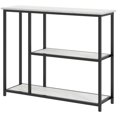 HOMCOM Console meuble 100 cm, table console 3 niveaux, plateaux en effet marbre, cadre en acier, blanc