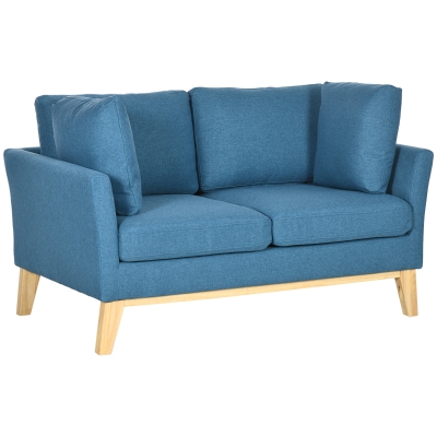 HOMCOM Canapé 2 Places Bois Tissu Bleu