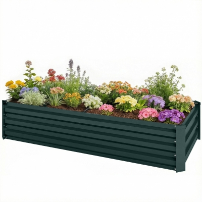Outsunny Jardinière Rectangulaire Acier Galvanisé 150x70x30cm Vert