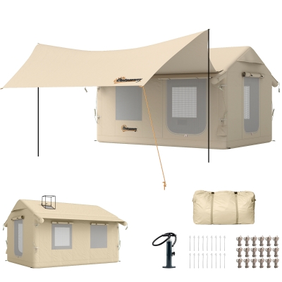Outsunny Inflatable Glamping Tent Stove Jack 6-8 Person Waterproof