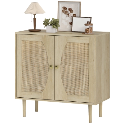HOMCOM Buffet Cuisine Cannage 2 Niveaux Effet Bois 80x38x79 cm