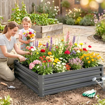 Outsunny Bac Potager Acier Gris Clair 120x120x30 cm