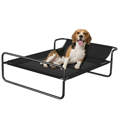 PawHut Lit Surélevé Chien Tissu Micro-Perforé Noir 106x81cm