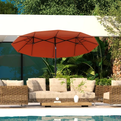 Outsunny Sombrilla Doble de Jardín 295x152x222 cm con Inclinación de 45° y Manivela Manual para Terraza Balcón Piscina Rojo