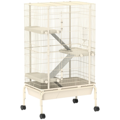 PawHut Cage à Rongeurs 4 Étages 88x48x150,5cm Beige