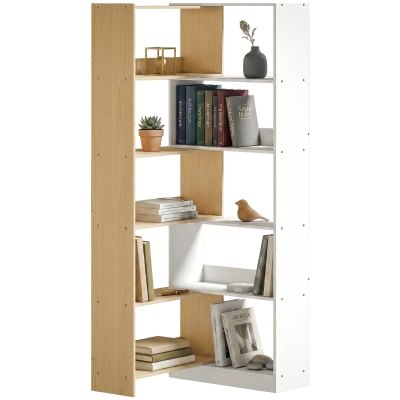 HOMCOM Bibliothèque Angle 5 Étagères Rotative Bois Blanc