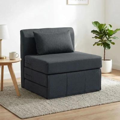 HOMCOM 2-in-1 Schlafsessel Klappbares Sofa-Bett mit Leinenstruktur, Gepolstertes Gästebett Klappstuhl, Dunkelgrau