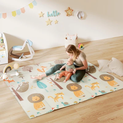 AIYAPLAY Spielmatte Baby 196 x 176 x 1,5 cm faltbar Doppelseitige Krabbelmatte Mehrfarbig