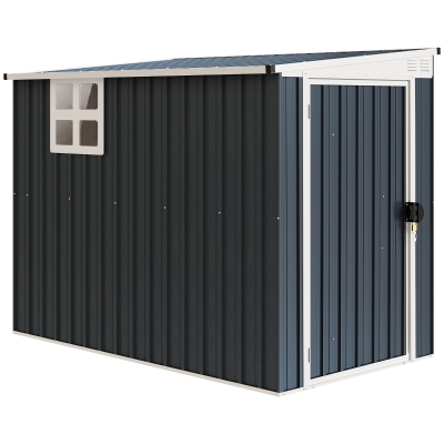 Outsunny Gartenlagerschuppen, Werkzeugschuppen für Gartengeräte, Fenster, Lüftungsöffnungen, abschließbar, Stahl, Dunkelgrau