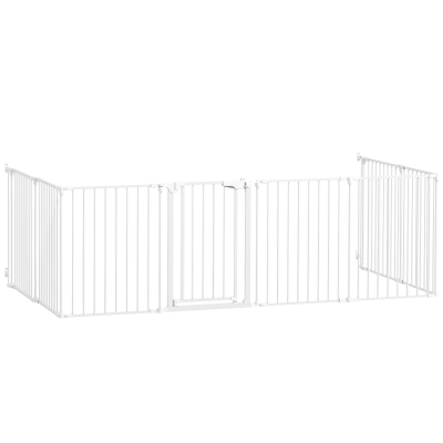 PawHut Barrière de sécurité en métal parc enclos pliable et modulable pour chien et enfant 8 panneaux 61 x 75 cm blanc