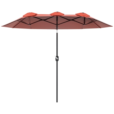 Outsunny Chapéu de Sol Duplo Chapéu de Sol de Jardim com Inclinação de 45° Manivela Estrutura de Aço 295x152x222 cm Vermelho