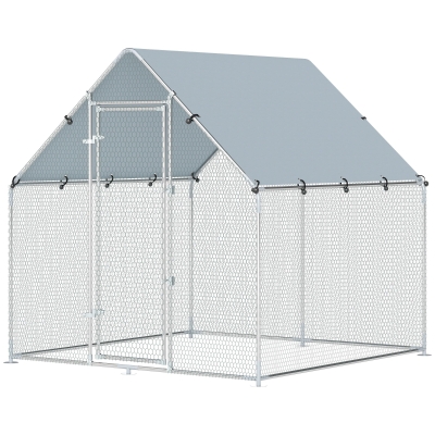 PawHut Enclos Poulailler 4m² Acier Galvanisé Bâche Anti-UV