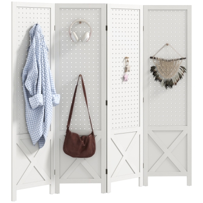 HOMCOM Paravent Bois 4 Panneaux Séparateur Pliant Blanc 152x144 cm