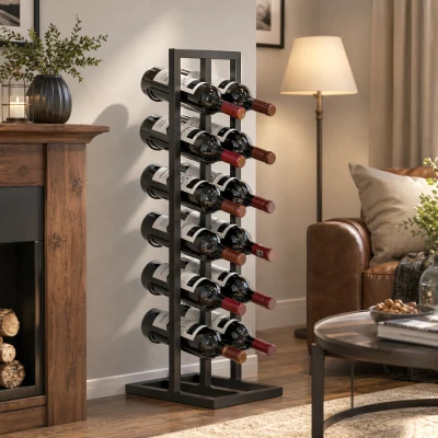 HOMCOM Flaschenhalter aus Metall, 12 Flaschen, freistehend, Schwarz