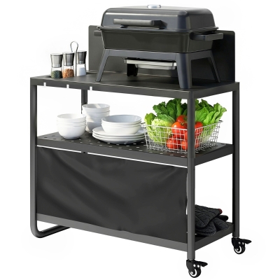 Outsunny Chariot Barbecue Extérieur 3 Niveaux Acier Noir