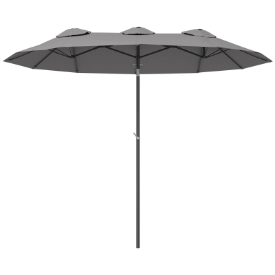 Outsunny Sonnenschirm, Gartenschirm, neigbar, mit Handkurbel, Winddach, Polyester+Stahl, grau, 295 x 152cm